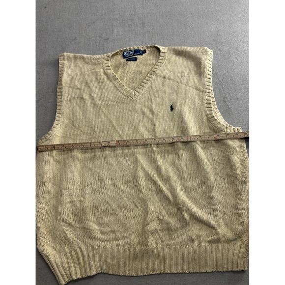 Polo Ralph Lauren Mens V Neck Sweater Vest Tan Beige Logo Size XL 100 Cotton - Picture 4 of 6